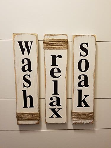 Rustic Bathroom Signs Wash Relax Soak White Farmhouse Wooden Signs For Bathroom Decor Primitive Wood Signs Set Of Three 0