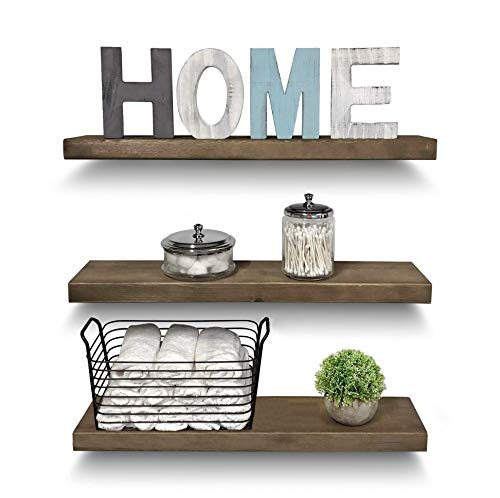 Rustic Farmhouse 3 Tier Justified, Floating Wall Shelves Set Of 3