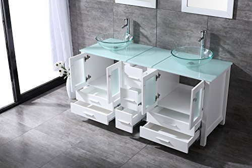 Walcut 60inch White Bathroom Vanity And Sink Combo Solid Mdf Cabinet With Clear Double Glass Vessel Sink And Faucet Farmhouse Goals