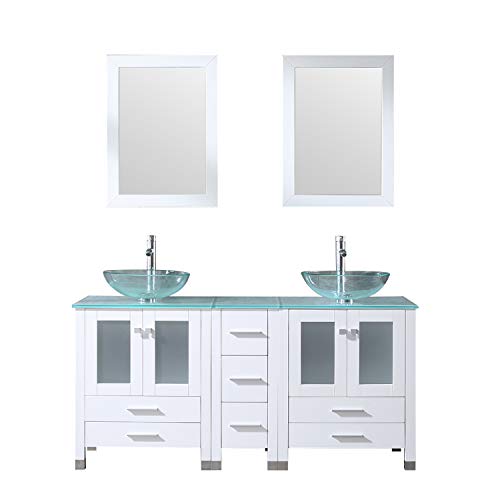 Walcut 60inch White Bathroom Vanity And Sink Combo Solid Mdf