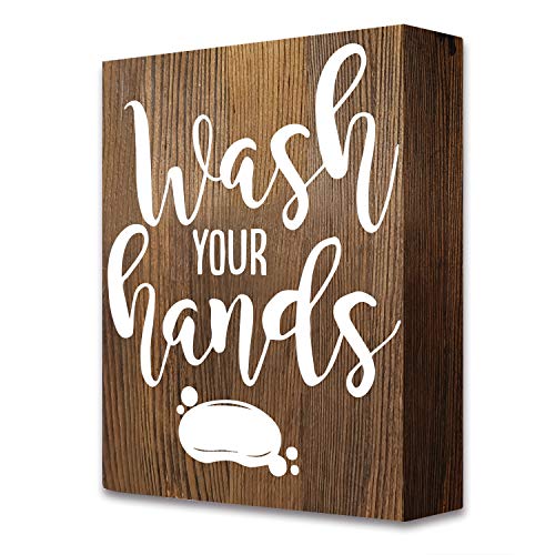 Akeke Wash Your Hands Farmhouse Funny Quotes Bathroom Wooden Box Signs Plaque Decor 0