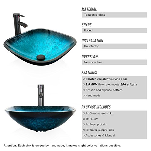 Eclife 24 Modern Bathroom Vessel Sink and Vanity Combo Square Temper Glass Vessel Sink Combo 1.5 GPM Water Save Faucet Pop Up Drain Espresso Sink Vanity A4B6
