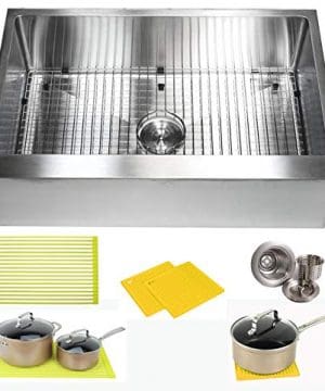 33 Inch Farmhouse Apron Front Stainless Steel Kitchen Sink Package 16 Gauge Flat Front Single Bowl Basin Complete Sink Pack Bonus Kitchen Accessories 0 300x360