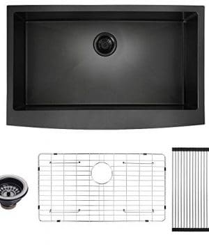 33 Inch 16 Gauge Gunmetal Black Apron Kitchen Sink With Nano Surface ALWEN Single Bowl Farmhouse Sink Stainless Steel 10 Inch Deep With Bottom Grid And Strainer 0 0 300x360