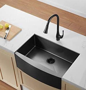 33 Inch 16 Gauge Gunmetal Black Apron Kitchen Sink With Nano Surface ALWEN Single Bowl Farmhouse Sink Stainless Steel 10 Inch Deep With Bottom Grid And Strainer 0 300x312