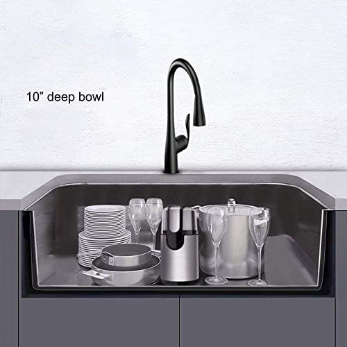 33 Inch 16 Gauge Gunmetal Black Apron Kitchen Sink With Nano Surface ALWEN Single Bowl Farmhouse Sink Stainless Steel 10 Inch Deep With Bottom Grid And Strainer 0 4