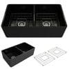 BOCCHI 1139 005 0120 Classico Apron Front Fireclay 33 In Double Bowl Kitchen Sink With Protective Bottom Grid And Strainer Glossy Black 0 100x100
