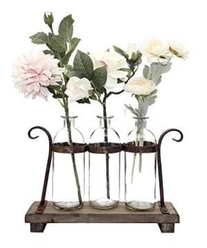 FUNSOBA Rustic Flower Vase Set With Rack Stand Farmhouse Glass Bottles For Decor Table Centerpieces 0 300x360