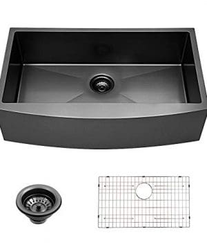 GhomeG GAB33219R1 Black 33 Inch Farmhouse Apron Single Bowl 16 Gauge Stainless Steel Luxury Kitchen Sink Apron 0 300x360