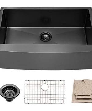 LORDEAR 33 Inch Farmhouse Apron Single Bowl 16 Gauge 10 Inch Deep Stainless Steel Kitchen Sink Matte Black 0 300x360