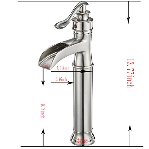 Aquafaucet Waterfall Bathroom Faucet Brushed Nickel Single Handle One Hole Vessel Sink Faucet Lavatory Tall Body Commercial 0 0