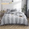BISELINA 100 Washed Cotton Duvet Cover Set 3 Pieces Yarn Dyed Striped Reversible Soft Cozy Bowknot Ties Strap Design Queen Grey 0 100x100