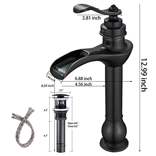 BWE Commercial Waterfall Bathroom Vessel Sink Faucet Deck Mount Tall Body Single Handle One Hole Oil Rubbed Bronze 0 0