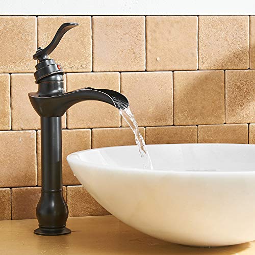 BWE Commercial Waterfall Bathroom Vessel Sink Faucet Deck Mount Tall Body Single Handle One Hole Oil Rubbed Bronze 0 3