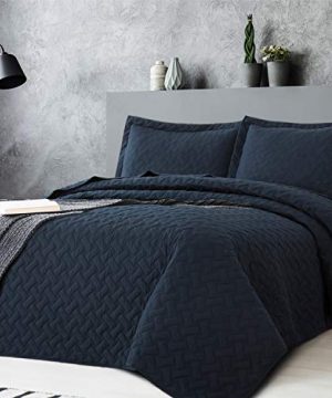 Bedsure Quilt Set Navy King Size 106x96 Inches Basket Weave