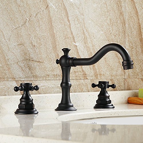 Beelee Deck Mounted Three Holes Double Handles Widespread Bathroom Sink Faucet Oil Rubbed Bronze 0 3