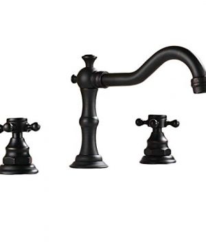 Beelee Deck Mounted Three Holes Double Handles Bathroom Faucet BL3006B-3 