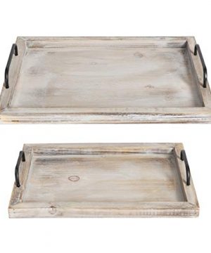 Besti Rustic Vintage Food Serving Trays Set Of 2 Nesting Wooden Board With Metal Handles Stylish Farmhouse Decor Serving Platters Large 15 X2 X11 Small 13 X2 X9 Inches Rustic 0 300x360