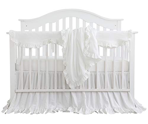 White, 4 Pieces Set with Rail Cover Blush Coral Pink Ruffle Crib Bedding Set Baby Girl Bedding Blanket Nursery Crib Skirt Set Baby Girl Crib Bedding Sheet