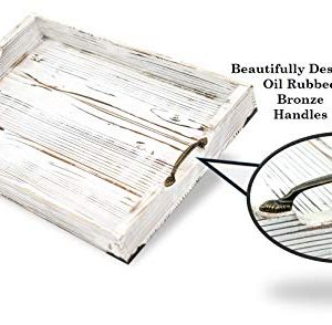 Boxwood Brothers Large 20 X 14 Inch Ottoman Tray Distressed White Farmhouse Solid Pine Serving Tray With Padded Feet And Bronze Handles 0 300x294