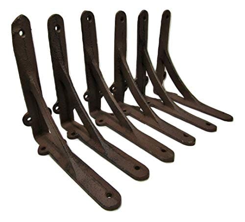 6 SMALL BROWN ANTIQUE-STYLE 5.5" SHELF BRACKETS RUSTIC CAST IRON-CURVED ARCH 