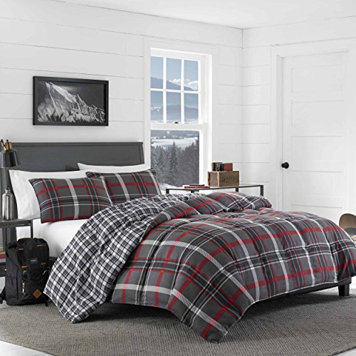 Eddie Bauer Willow Plaid Comforter Set Full Queen Dark Grey