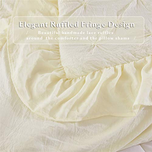 Hig Pinch Pleated Comforter Set King Ivory Lace Ruffled Super