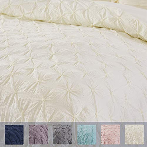 Hig Pinch Pleated Comforter Set King Ivory Lace Ruffled Super