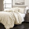 HNU 5 Pieces Pintuck Comforter Set King Ivory Farmhouse Mid Century Modern Scandinavian Bed Comforter Set Solid Color Textured All Seasons Crinkled Microfiber Soft Cozy Comfy 0 100x100