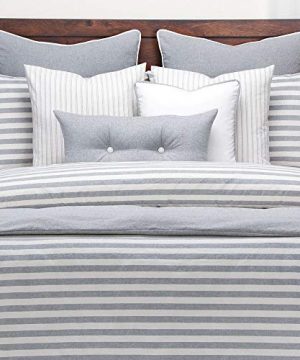 HNU 6 Piece Farmhouse Down Alt Duvet Comforter Set King Classic Stripes Modern Contemporary Elegant Luxury Grey White Bedding Warm Soft Cozy Comfy Cotton Blend Microfiber 0 300x360