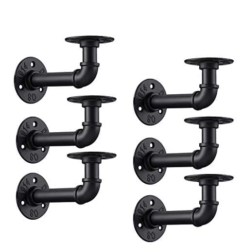 Wall Mount Black 6" Industrial Pipe Shelf Brackets Rustic Iron For Shelves 