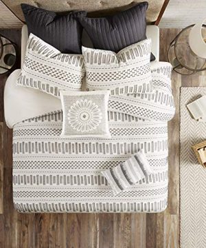 InkIvy Rhea Cotton Jacquard Comforter Mini Set KingCal King IvoryCharcoal 0 300x360