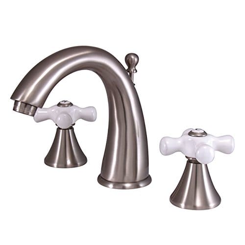 Kingston Brass KS2978PX Naples Widespread Lavatory Faucet With Porcelain Cross Handle Brushed Nickel 0