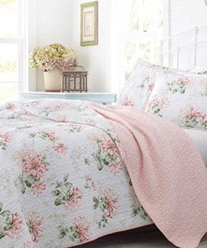 Laura Ashley Honeysuckle Quilt Set Twin Pastel Pink Farmhouse