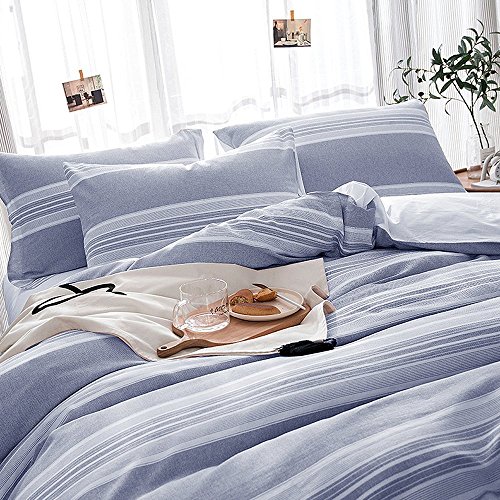 Lausonhouse Cotton Duvet Cover Set,100% Cotton Yarn Dyed Stripe Comforter Cover with 2 