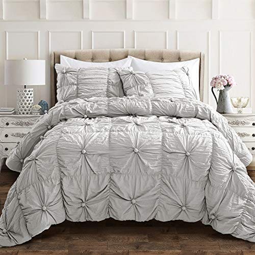 Lush-Decor-Bella-Comforter-Set-Shabby-Chic-Style-Ruched-3-Piece-Bedding-with-Pillow-Shams-Full-Queen-Light-Gray-0-0