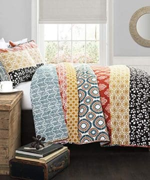 Lush Decor Bohemian Striped Quilt Reversible 3 Piece Colorful Boho Design Bedding Set FullQueen Turquoise 0 300x360