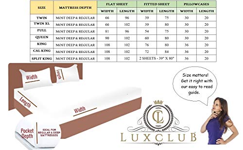 LuxClub 6 PC Sheet Set Bamboo Sheets Deep Pockets 18" Eco Friendly Wrinkle Free 