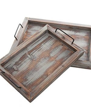 MyGift Set Of 2 Country Rustic Whitewashed Brown Wood Finish Rectangular Nesting Serving Trays WMetal Handles 0 300x360