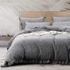NTBAY 3 Pieces Solid Color Linen Duvet Cover Set With Exquisite Ruffles Design Breathable Grey Queen 0 100x100
