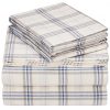 Pinzon 160 Gram Plaid Flannel Cotton Bed Sheet Set Queen Cream Blue Stripe Plaid 0 100x100