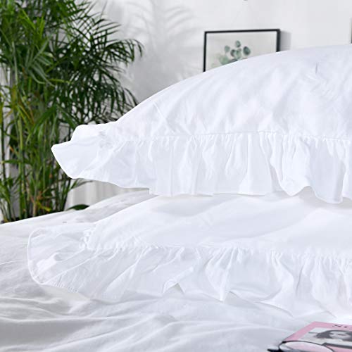 Farmhouse Bedding Comforter Quilt, Vintage White Duvet Cover Queen