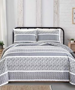 Reversible-Paisley-Striped-Bedspread-FullQueen-Size-Quilt-with-2-Shams-3-Piece-Reversible-All-Season-Quilt-Set-Grey-Quilt-Coverlet-Bed-Set-Kadi-Collection-0-0