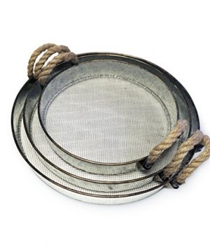 Round Metal Decorative Nesting Tray Set Mesh Bottom With Rope Handles Vintage Rustic Distressed Design Serving Trays For Country Kitchen Coffee Table Set Of 3 0 300x360