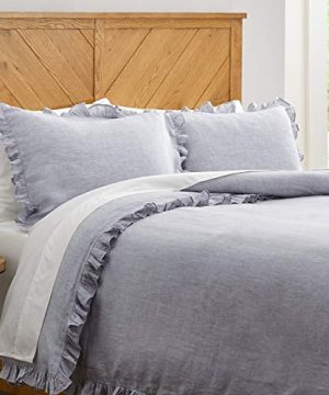 Stone Beam Linen Ruffle Duvet Cover Set King Soft Grey