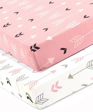 Stretchy Fitted Crib Sheets Set Brolex 2 Pack Portable Crib Mattress Topper For Baby Girls BoysUltra Soft JerseyFull StandardPink White Arrow 0 300x360