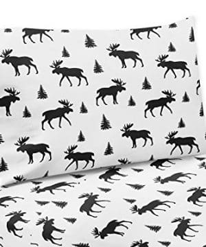 Sweet Jojo Designs Black And White Woodland Moose Twin Sheet Rustic Patch Collection 3 Piece Set 0 300x360