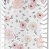 Sweet Jojo Designs Blush Pink Grey And White Baby Or Toddler Fitted Crib Sheet For Watercolor Floral Collection 0 100x100