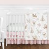 Sweet Jojo Designs Blush Pink Mint Green And White Boho Watercolor Woodland Deer Floral Baby Girl Crib Bedding Set Without Bumper 11 Pieces 0 100x100