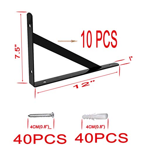 10 PCS 12 Inch Black L Shelf Brackets,Floating Wall Angle Corner Heavy Duty With 